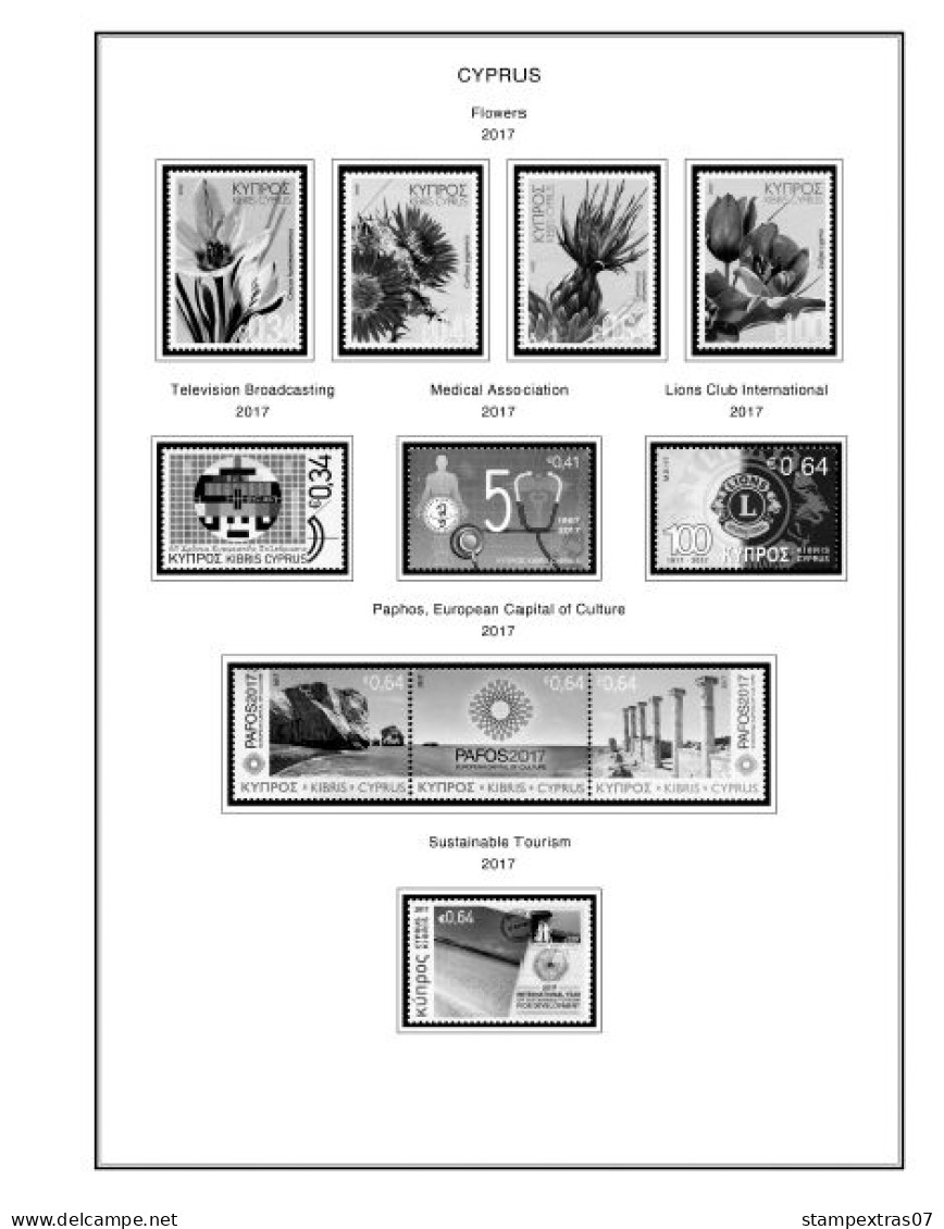 CYPRUS 1880-2010 + 2011-2020 STAMP ALBUM PAGES (177 b&w illustrated pages)