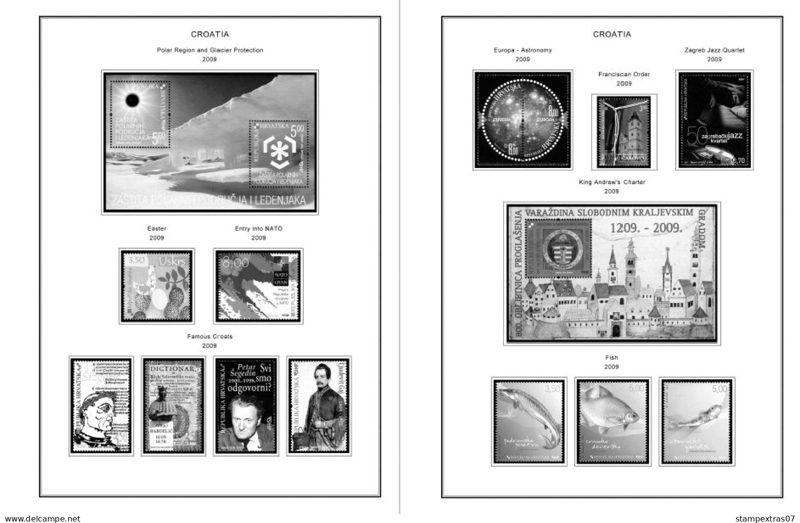 CROATIA 1991-2010 + 2011-2020 STAMP ALBUM PAGES (181 b&w illustrated pages)