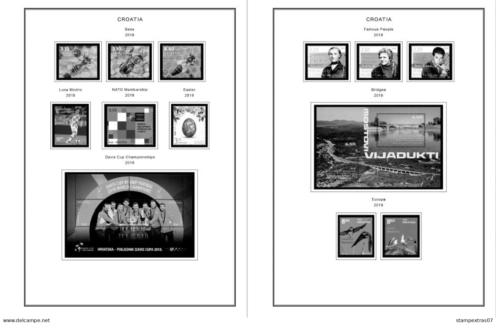 CROATIA 1991-2010 + 2011-2020 STAMP ALBUM PAGES (181 b&w illustrated pages)