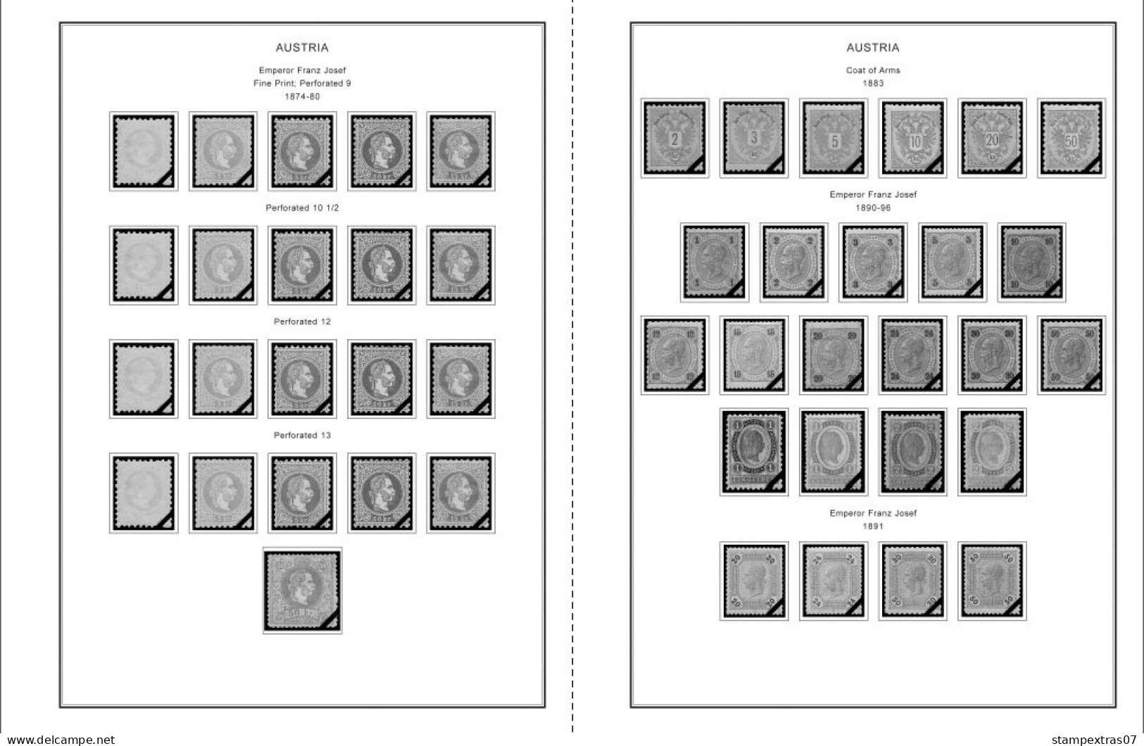 AUSTRIA 1850-2010 + 2011-2020 STAMP ALBUM PAGES (417 B&w Illustrated Pages) - Englisch