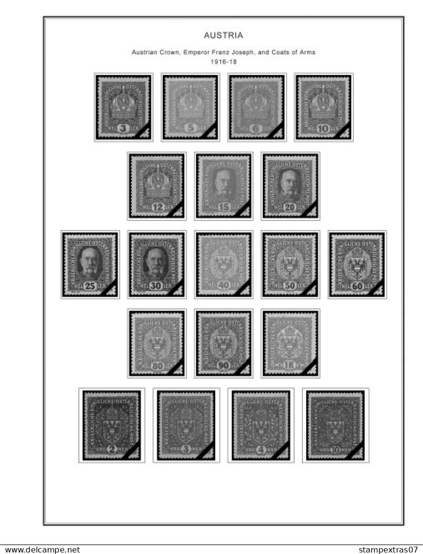 AUSTRIA 1850-2010 + 2011-2020 STAMP ALBUM PAGES (417 b&w illustrated pages)