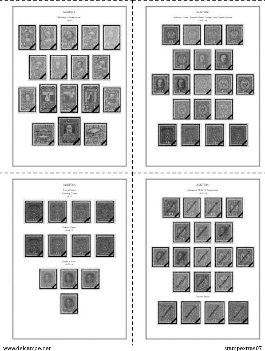 AUSTRIA 1850-2010 + 2011-2020 STAMP ALBUM PAGES (417 b&w illustrated pages)