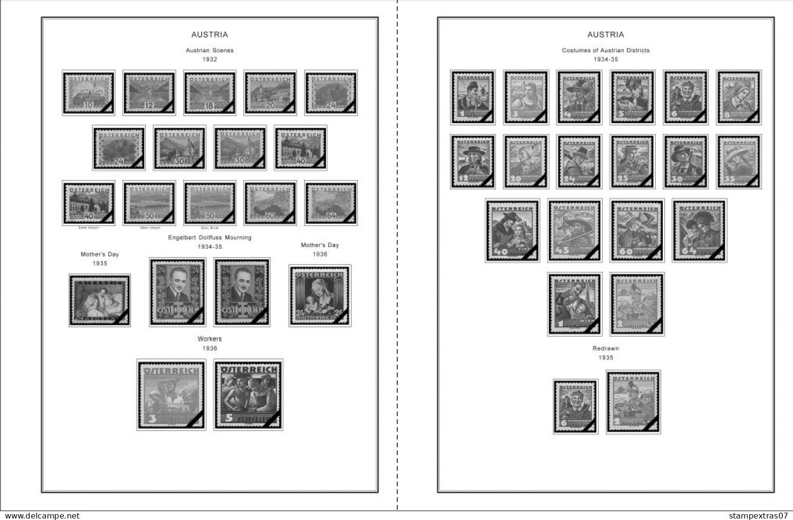 AUSTRIA 1850-2010 + 2011-2020 STAMP ALBUM PAGES (417 b&w illustrated pages)