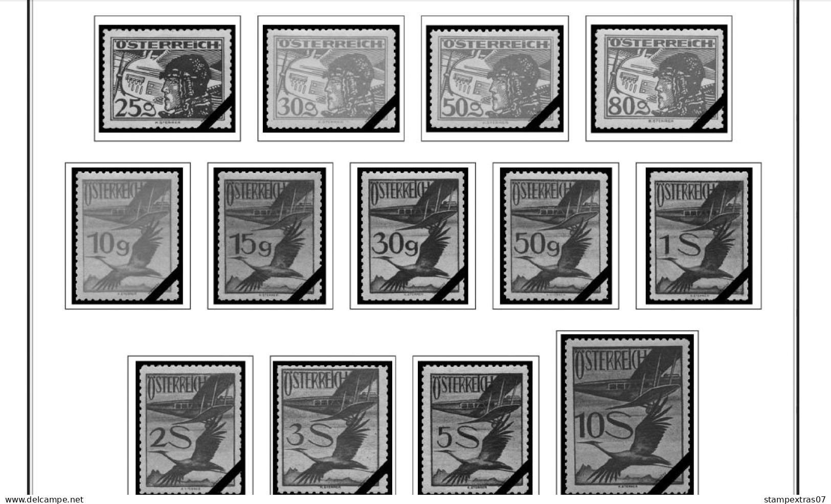 AUSTRIA 1850-2010 + 2011-2020 STAMP ALBUM PAGES (417 b&w illustrated pages)