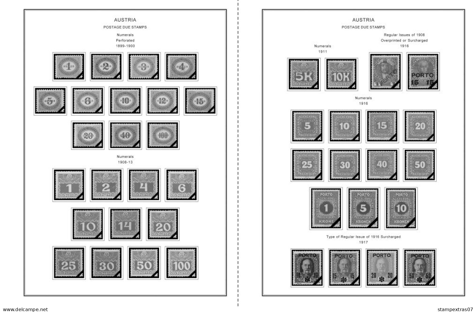 AUSTRIA 1850-2010 + 2011-2020 STAMP ALBUM PAGES (417 b&w illustrated pages)