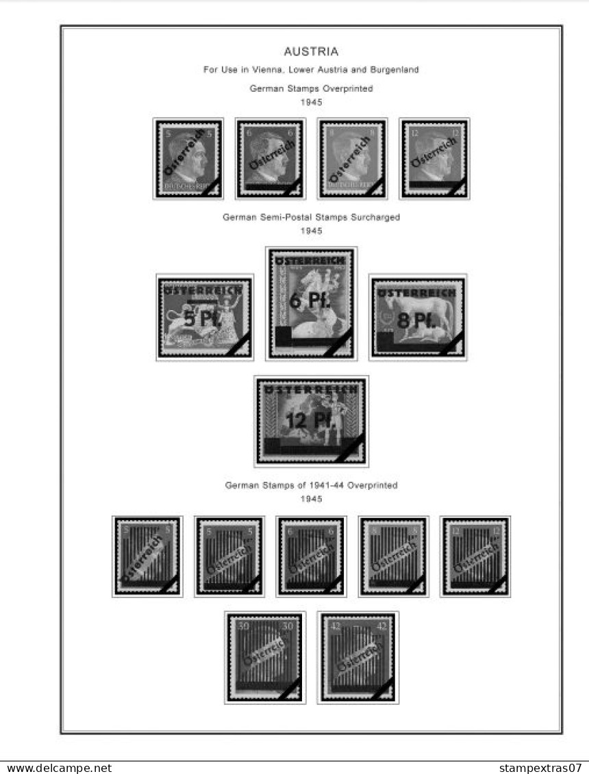 AUSTRIA 1850-2010 + 2011-2020 STAMP ALBUM PAGES (417 b&w illustrated pages)