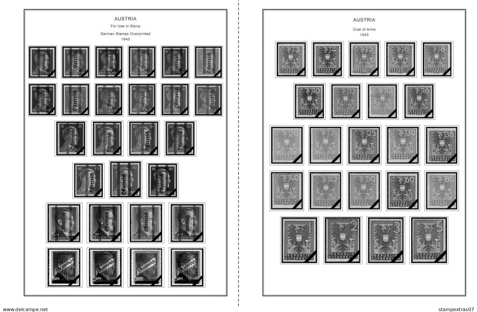 AUSTRIA 1850-2010 + 2011-2020 STAMP ALBUM PAGES (417 b&w illustrated pages)