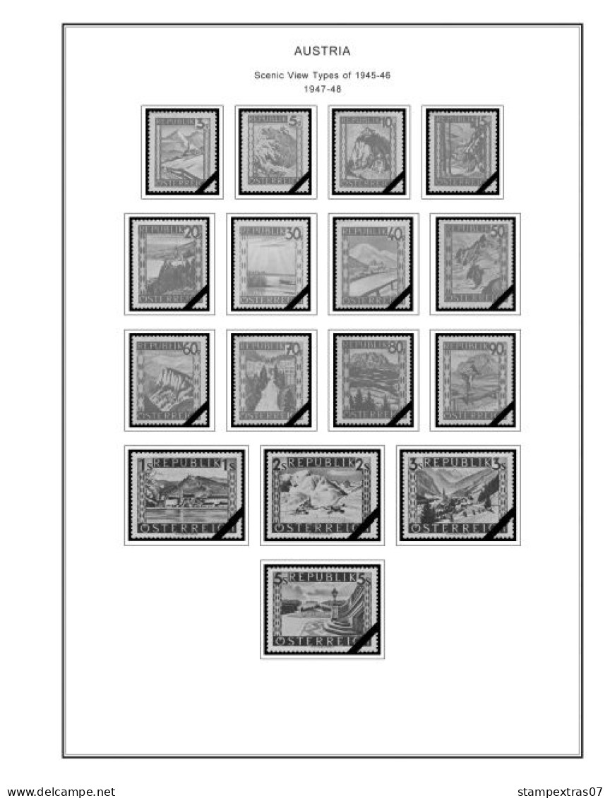 AUSTRIA 1850-2010 + 2011-2020 STAMP ALBUM PAGES (417 b&w illustrated pages)