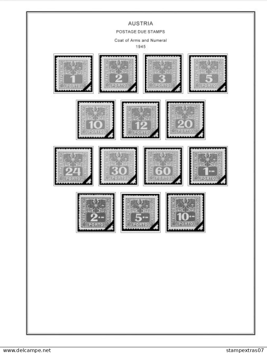 AUSTRIA 1850-2010 + 2011-2020 STAMP ALBUM PAGES (417 b&w illustrated pages)