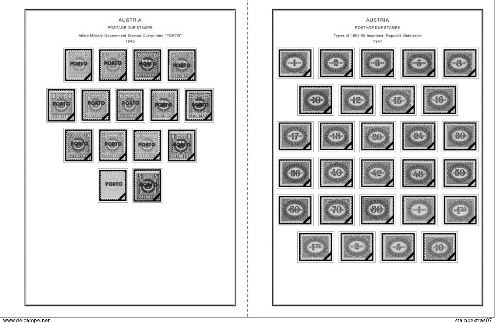 AUSTRIA 1850-2010 + 2011-2020 STAMP ALBUM PAGES (417 b&w illustrated pages)