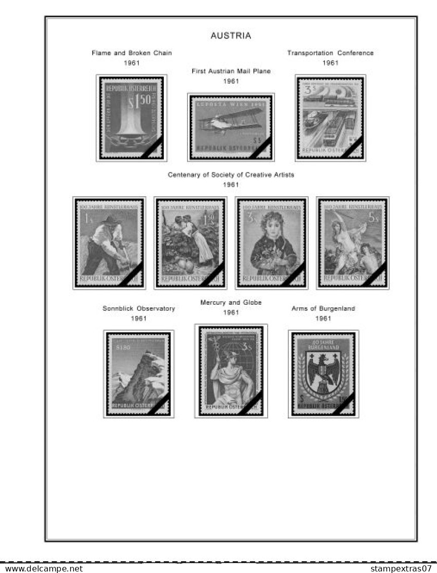 AUSTRIA 1850-2010 + 2011-2020 STAMP ALBUM PAGES (417 b&w illustrated pages)