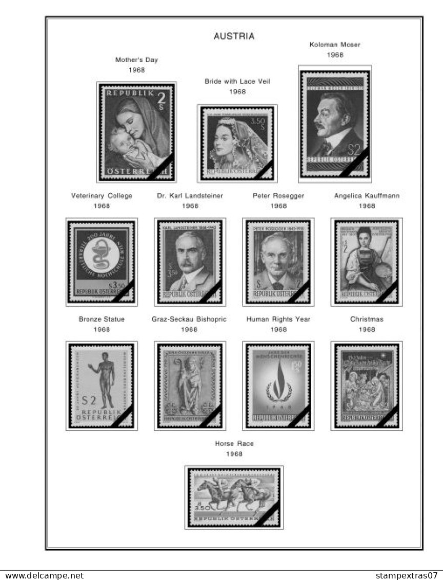 AUSTRIA 1850-2010 + 2011-2020 STAMP ALBUM PAGES (417 b&w illustrated pages)