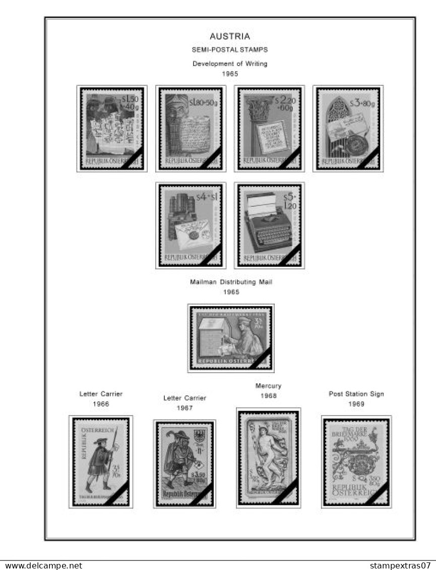 AUSTRIA 1850-2010 + 2011-2020 STAMP ALBUM PAGES (417 b&w illustrated pages)