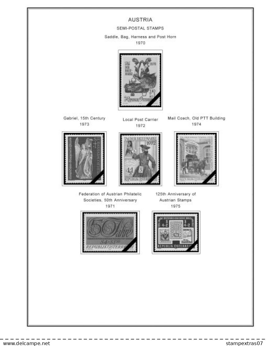 AUSTRIA 1850-2010 + 2011-2020 STAMP ALBUM PAGES (417 b&w illustrated pages)