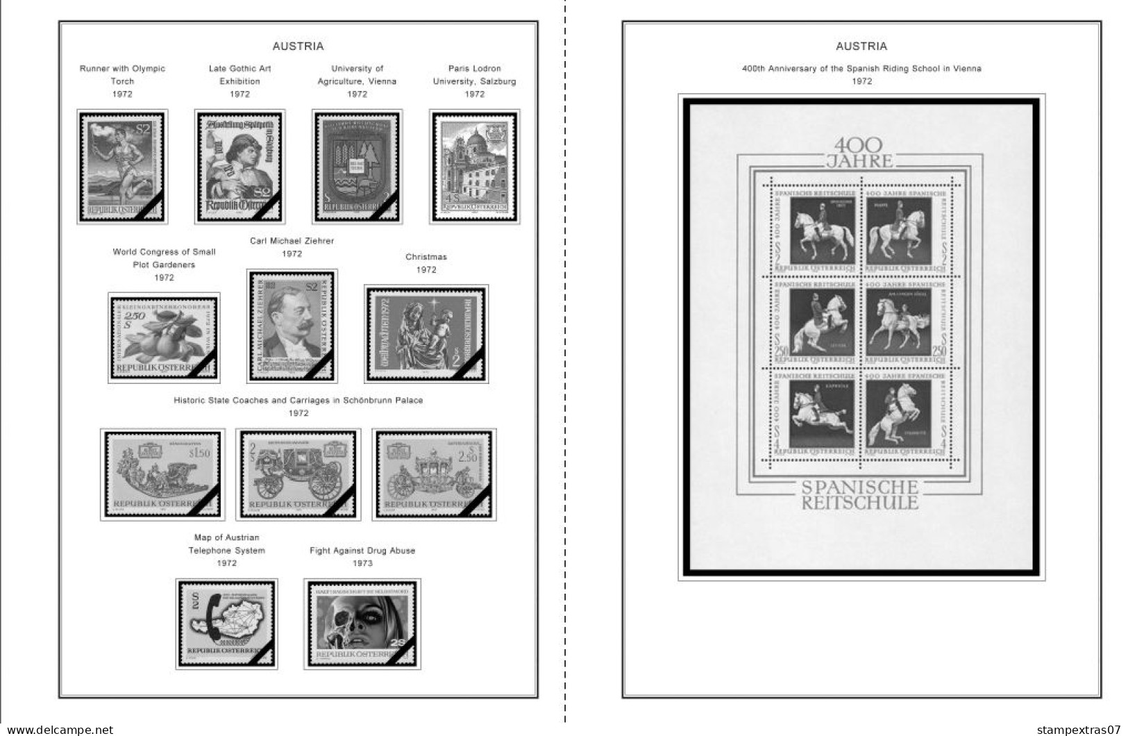 AUSTRIA 1850-2010 + 2011-2020 STAMP ALBUM PAGES (417 b&w illustrated pages)