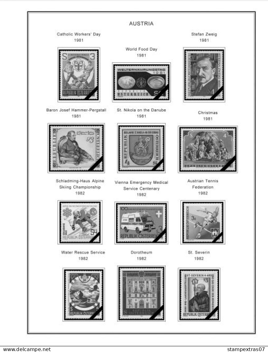 AUSTRIA 1850-2010 + 2011-2020 STAMP ALBUM PAGES (417 b&w illustrated pages)