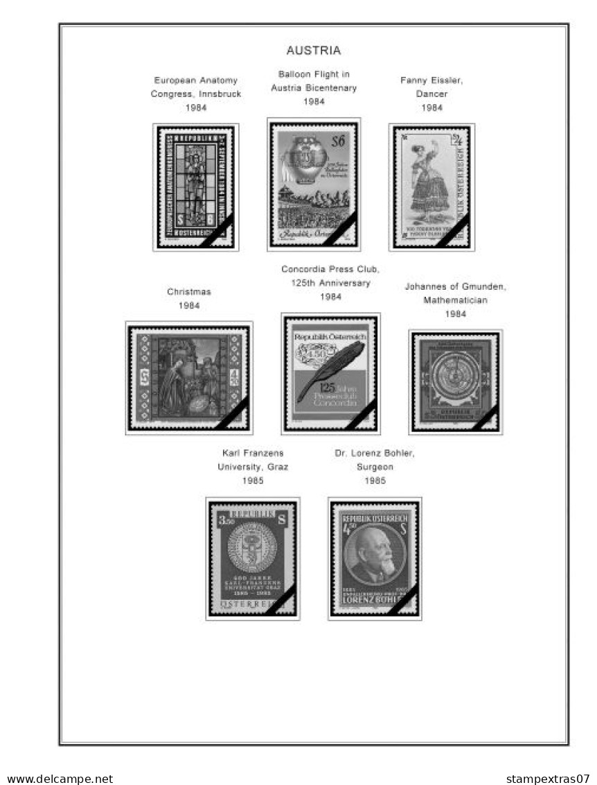 AUSTRIA 1850-2010 + 2011-2020 STAMP ALBUM PAGES (417 b&w illustrated pages)