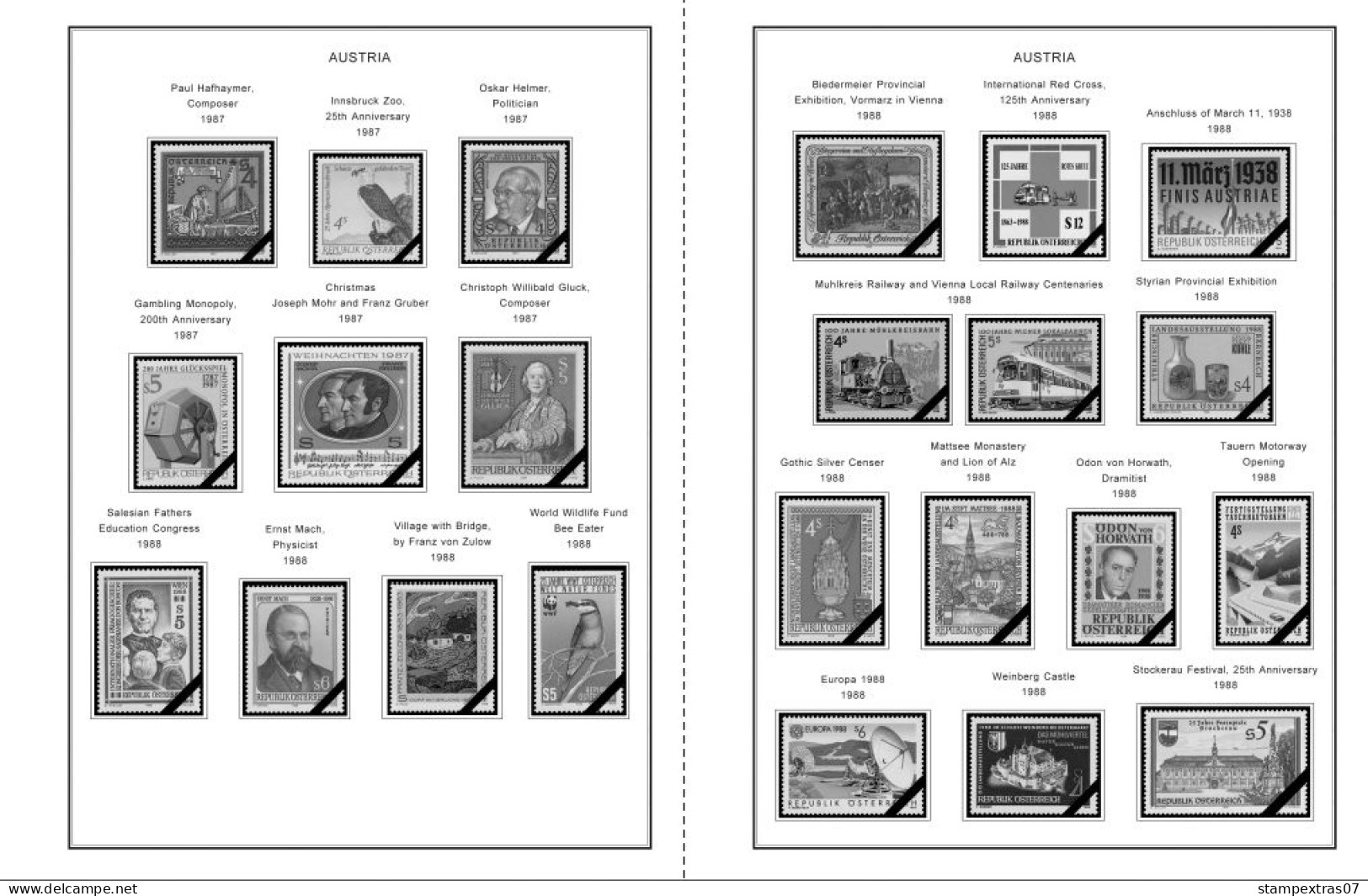 AUSTRIA 1850-2010 + 2011-2020 STAMP ALBUM PAGES (417 b&w illustrated pages)