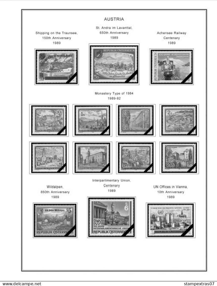 AUSTRIA 1850-2010 + 2011-2020 STAMP ALBUM PAGES (417 b&w illustrated pages)