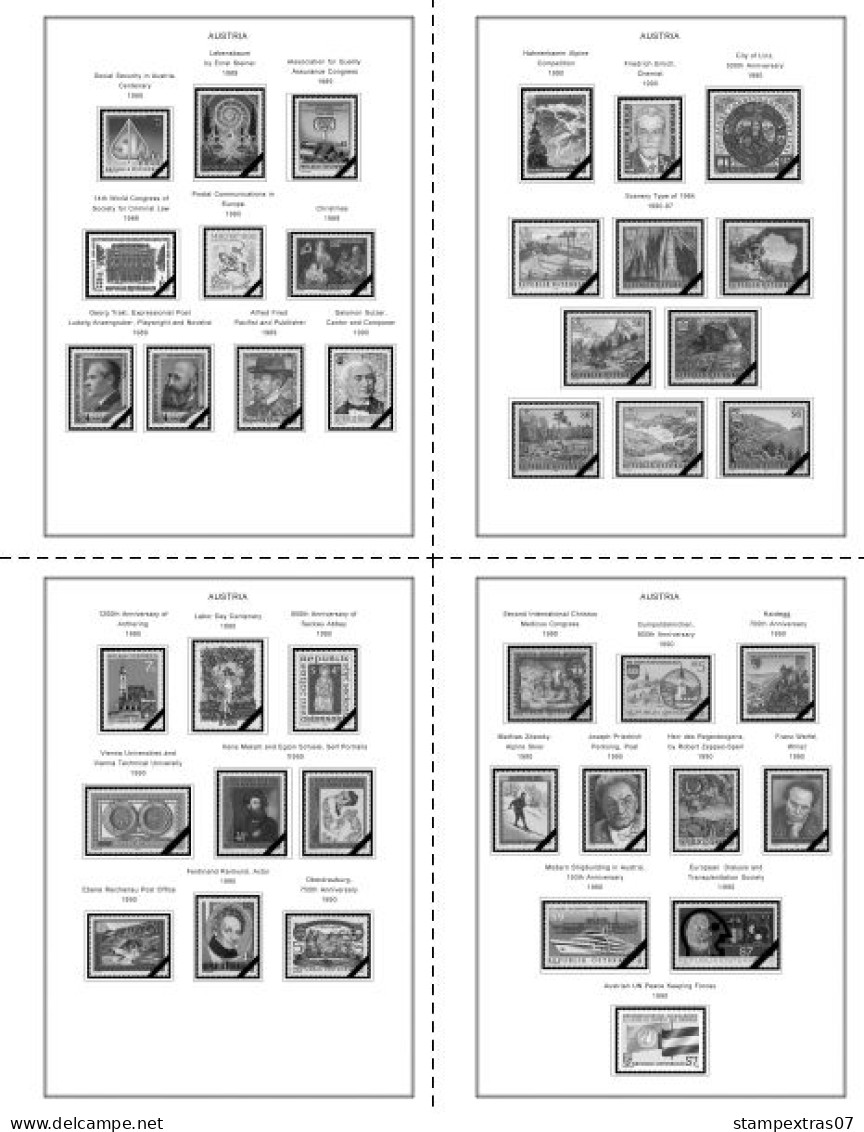 AUSTRIA 1850-2010 + 2011-2020 STAMP ALBUM PAGES (417 b&w illustrated pages)