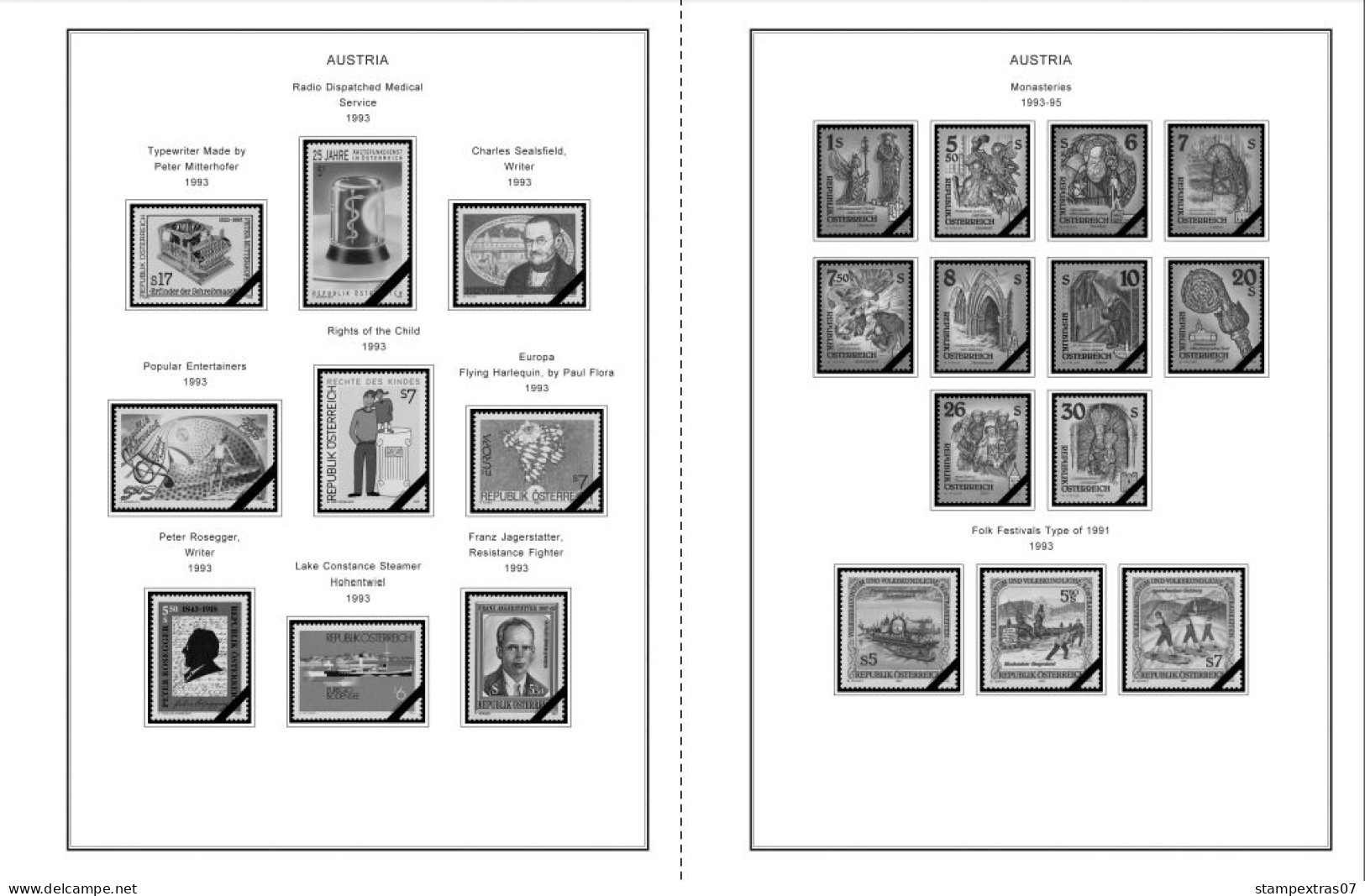 AUSTRIA 1850-2010 + 2011-2020 STAMP ALBUM PAGES (417 b&w illustrated pages)