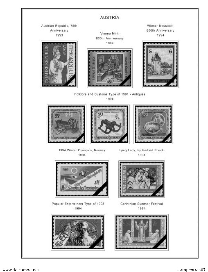 AUSTRIA 1850-2010 + 2011-2020 STAMP ALBUM PAGES (417 b&w illustrated pages)