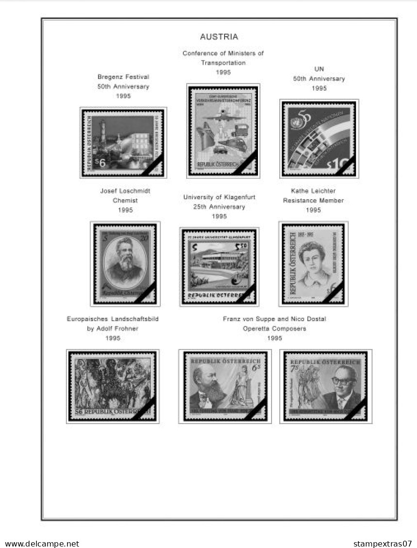 AUSTRIA 1850-2010 + 2011-2020 STAMP ALBUM PAGES (417 b&w illustrated pages)