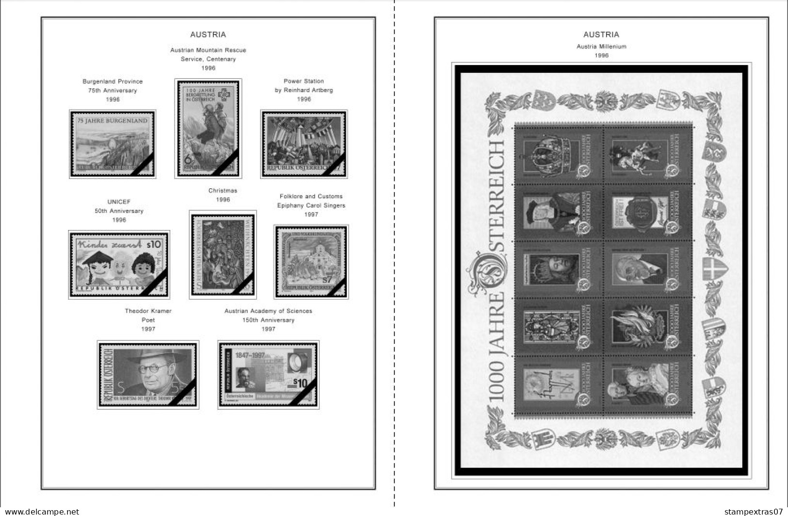 AUSTRIA 1850-2010 + 2011-2020 STAMP ALBUM PAGES (417 b&w illustrated pages)