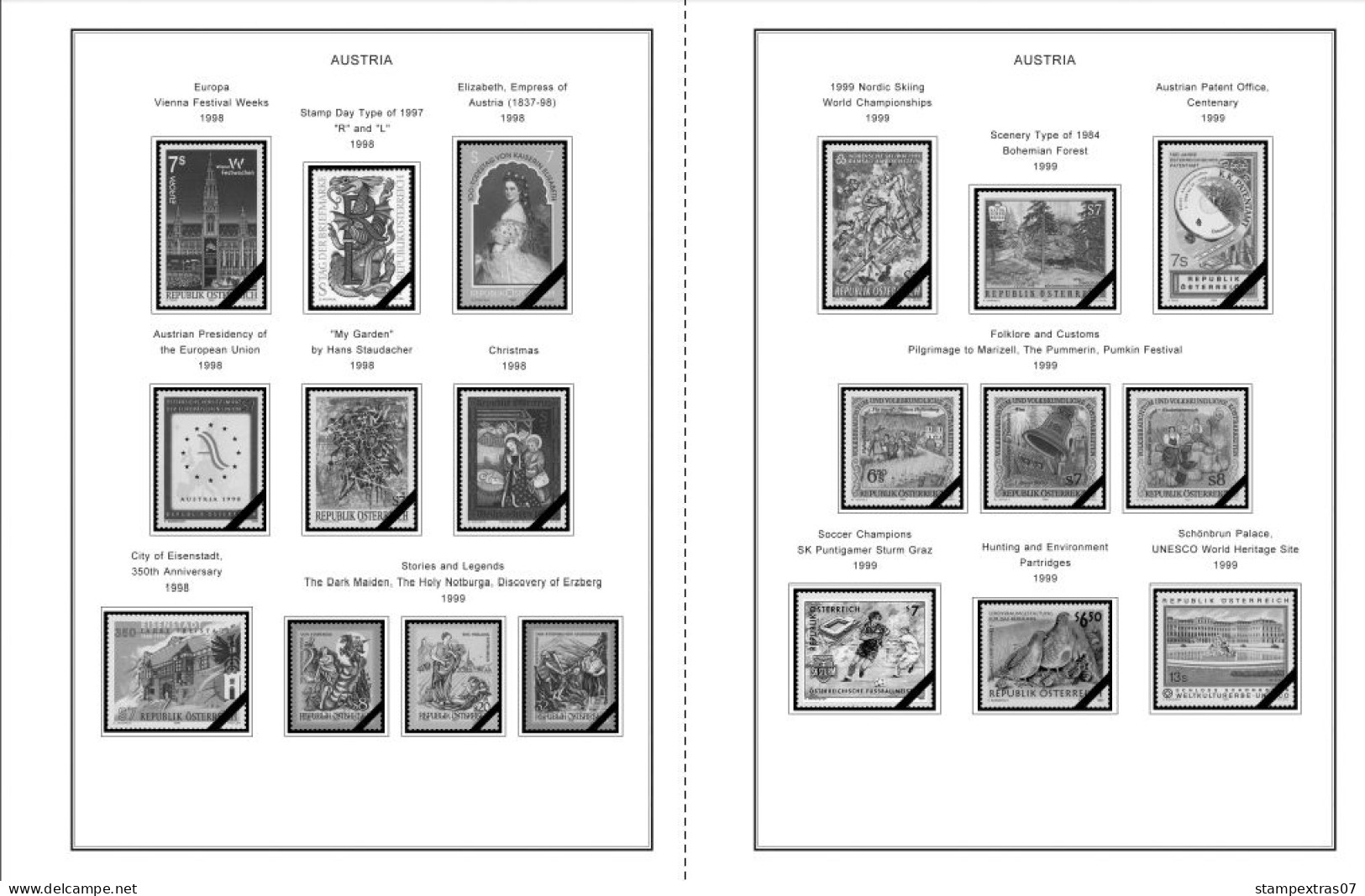 AUSTRIA 1850-2010 + 2011-2020 STAMP ALBUM PAGES (417 b&w illustrated pages)