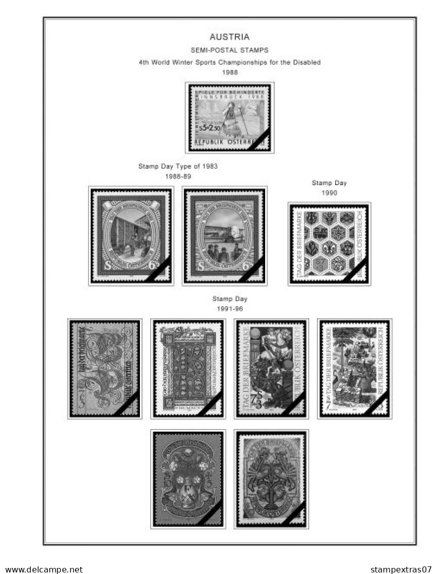 AUSTRIA 1850-2010 + 2011-2020 STAMP ALBUM PAGES (417 b&w illustrated pages)