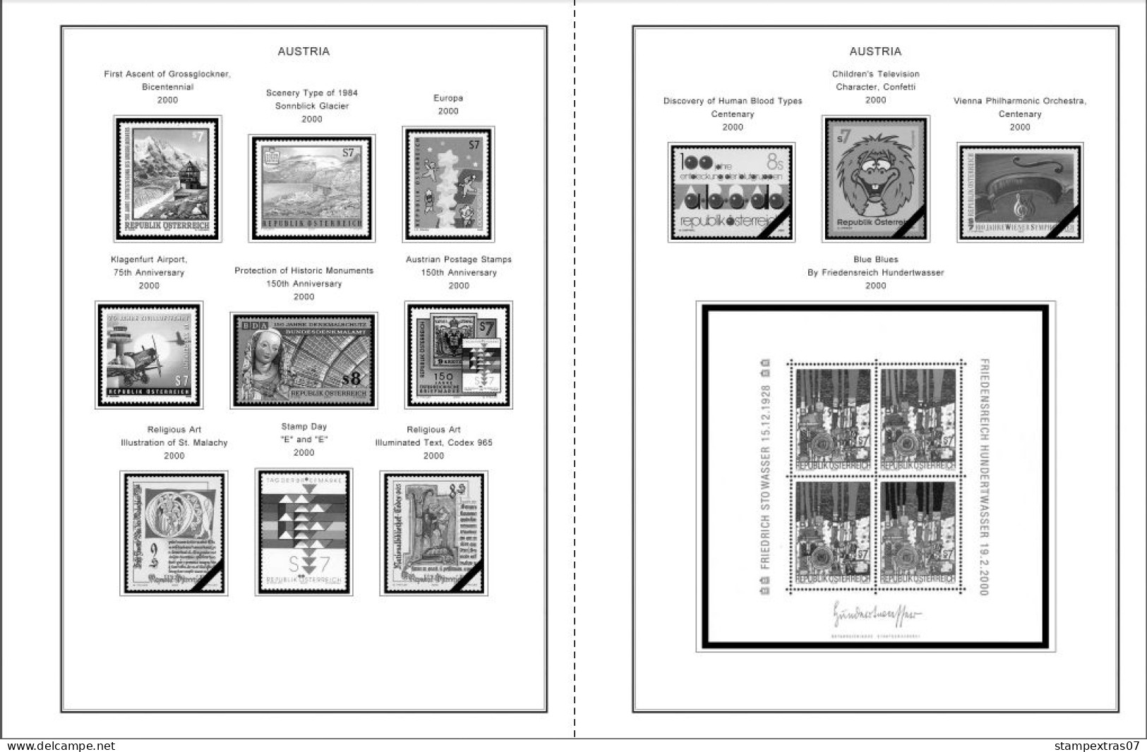 AUSTRIA 1850-2010 + 2011-2020 STAMP ALBUM PAGES (417 b&w illustrated pages)