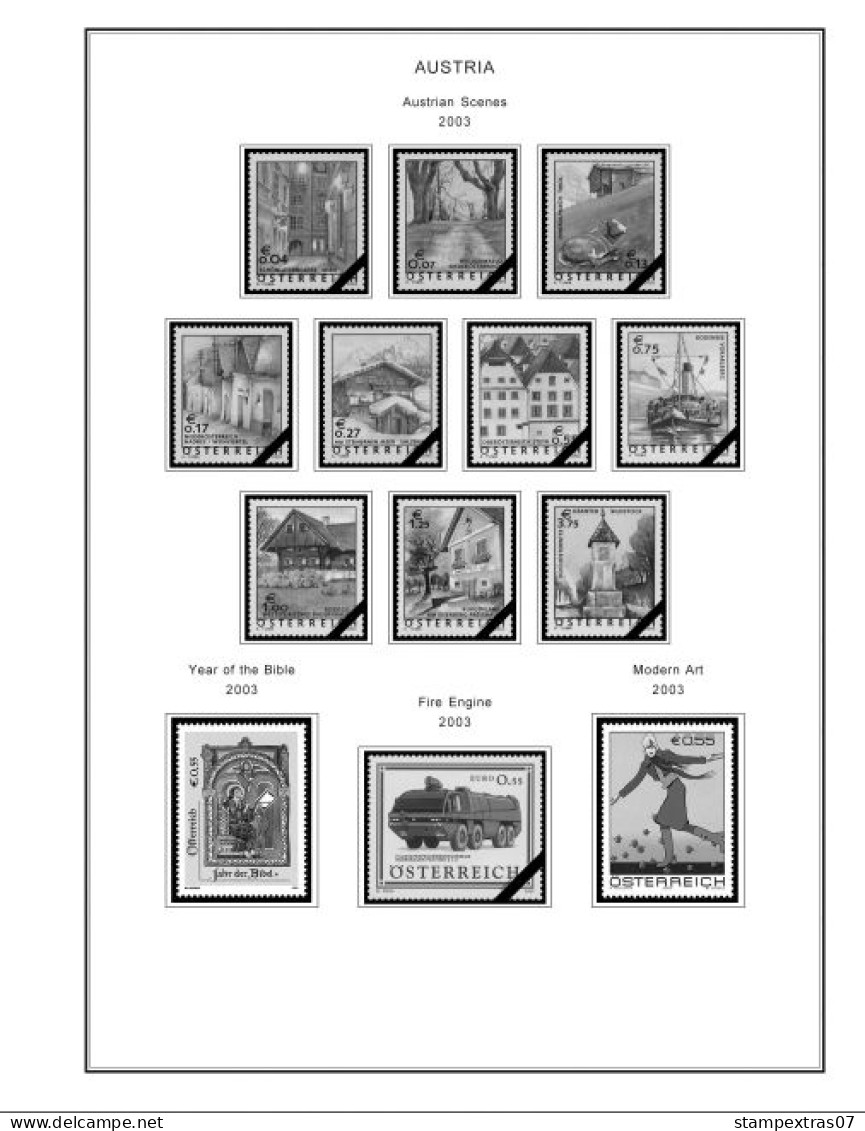 AUSTRIA 1850-2010 + 2011-2020 STAMP ALBUM PAGES (417 b&w illustrated pages)