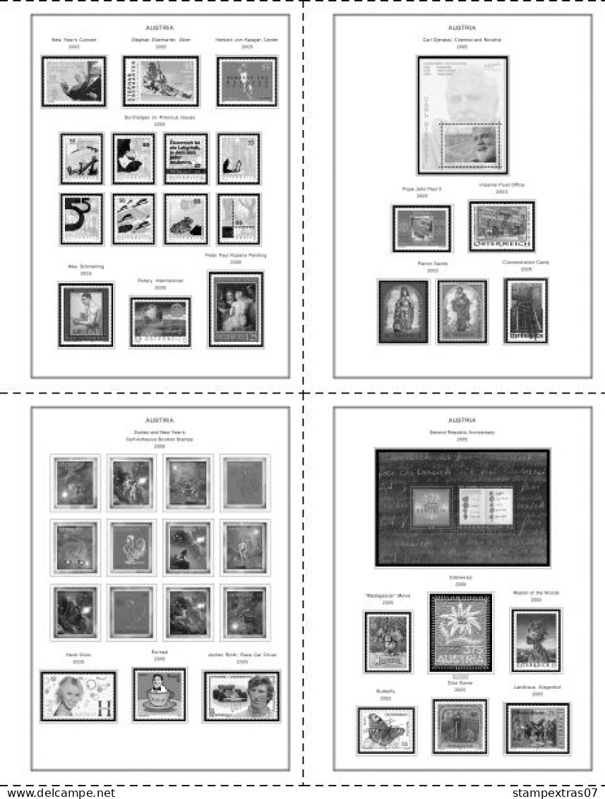 AUSTRIA 1850-2010 + 2011-2020 STAMP ALBUM PAGES (417 b&w illustrated pages)