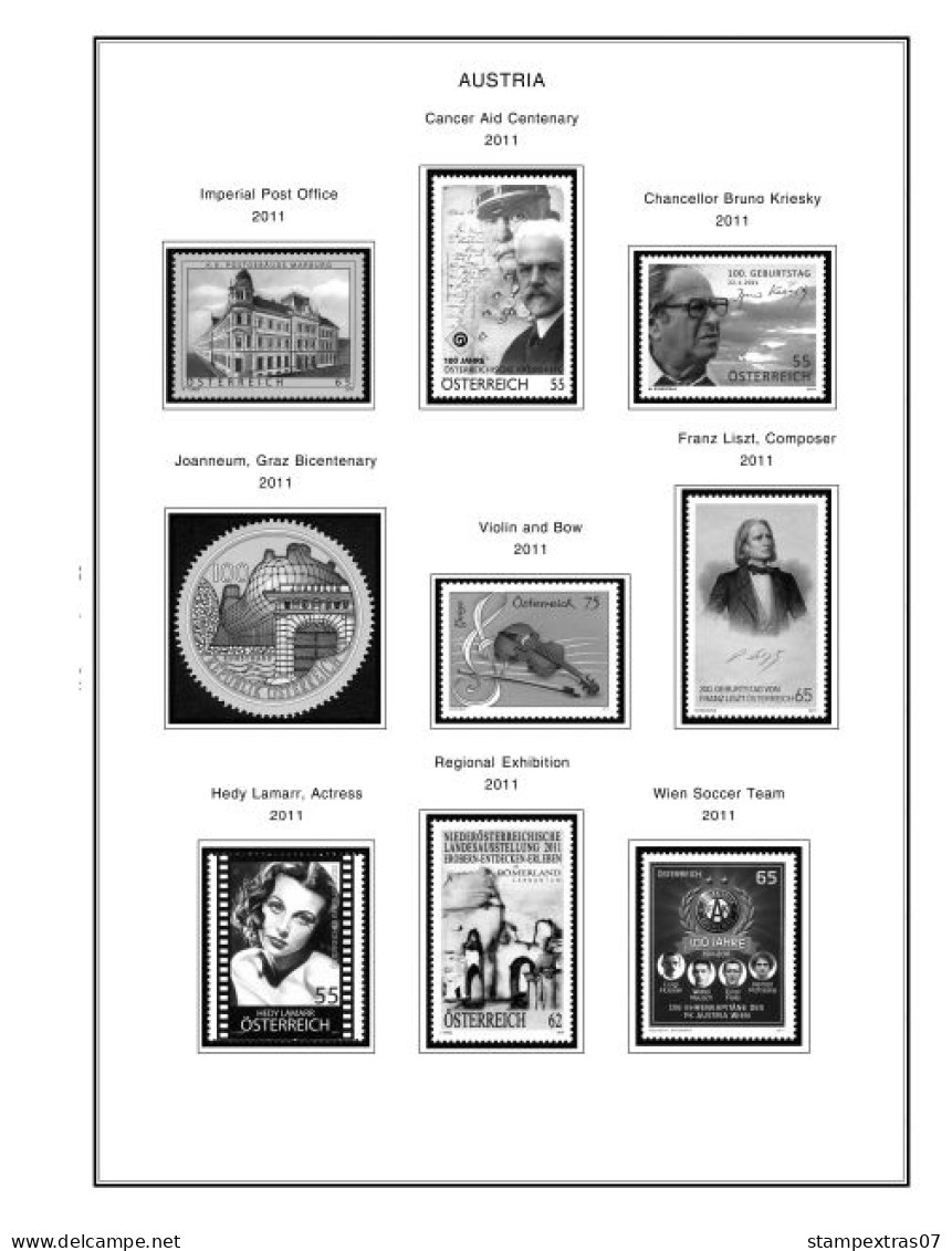 AUSTRIA 1850-2010 + 2011-2020 STAMP ALBUM PAGES (417 b&w illustrated pages)