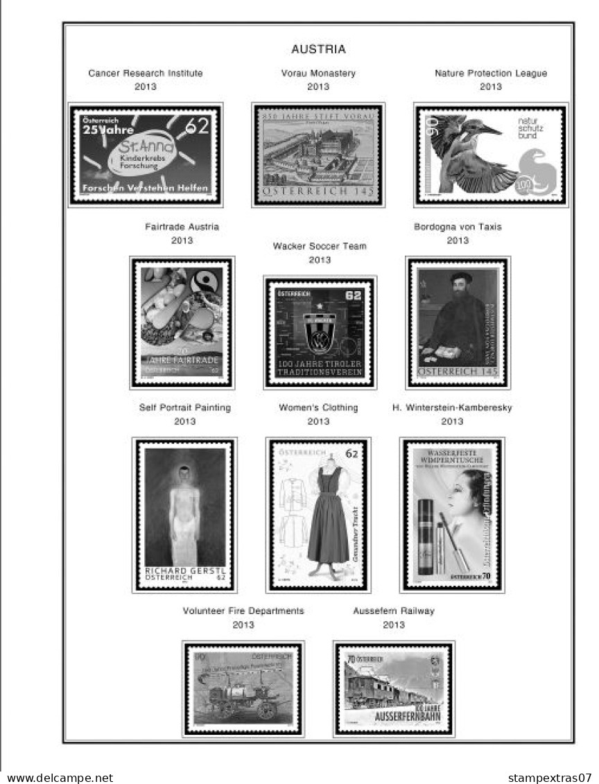 AUSTRIA 1850-2010 + 2011-2020 STAMP ALBUM PAGES (417 b&w illustrated pages)