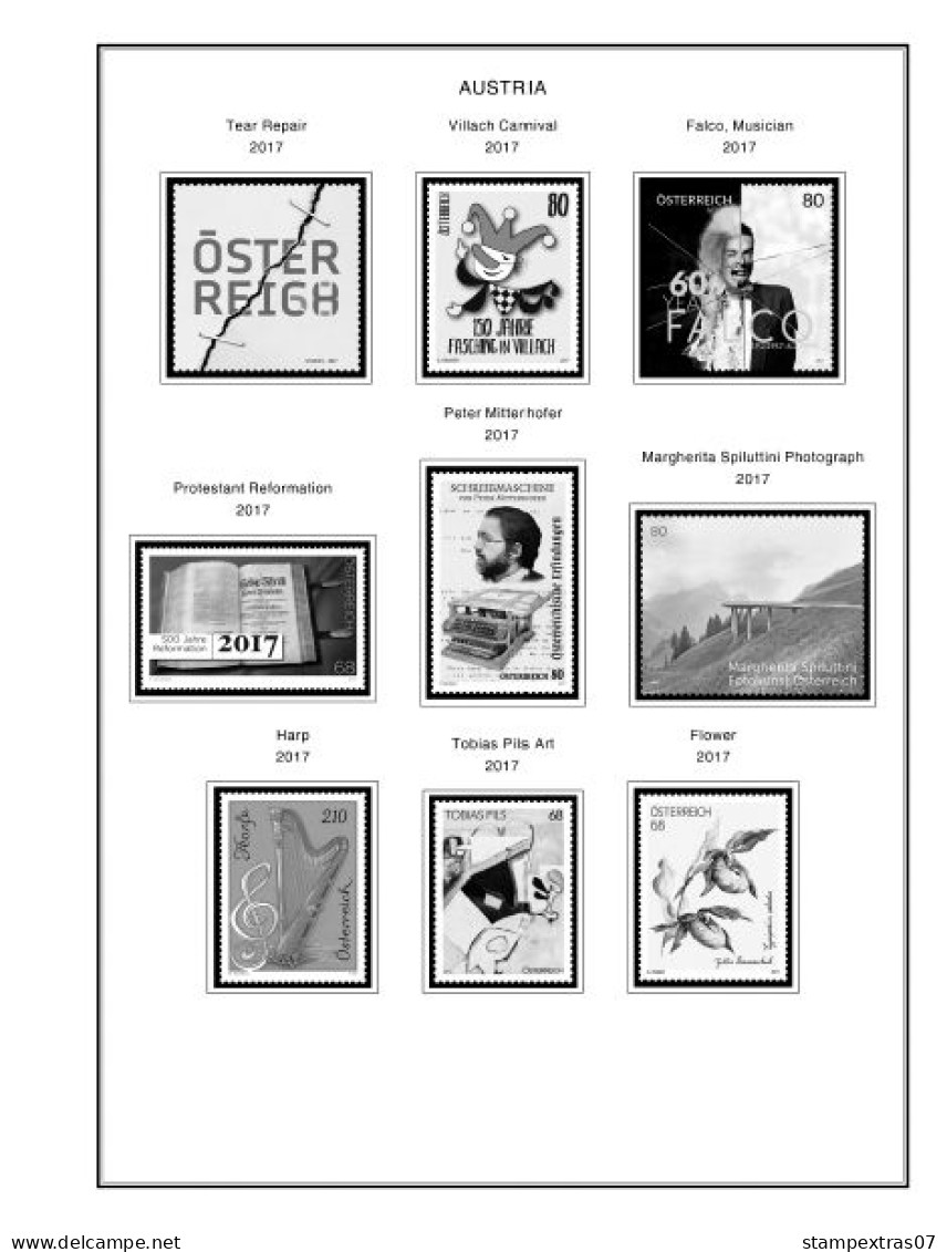 AUSTRIA 1850-2010 + 2011-2020 STAMP ALBUM PAGES (417 b&w illustrated pages)