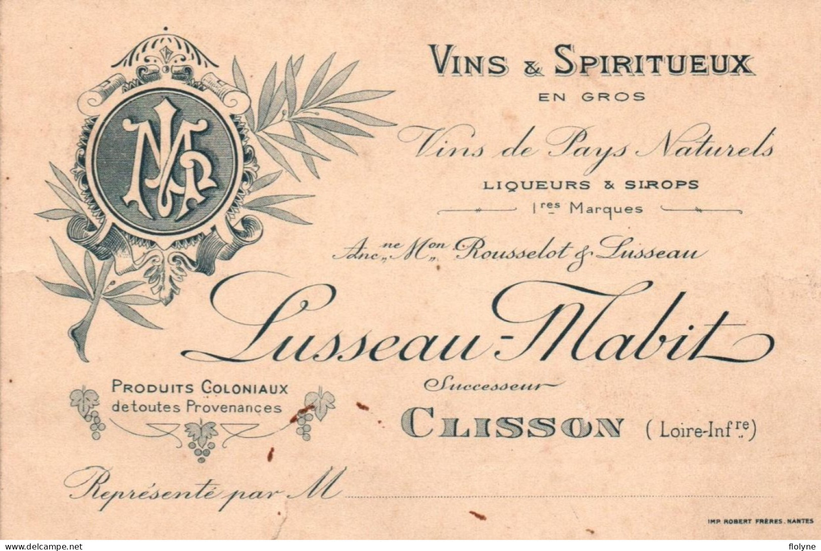 Clisson - Carte De Visite - Vins Et Spiritueux En Gros LUSSEAU MABIT Successeur , Ancienne Maison ROUSSELOT - Belley