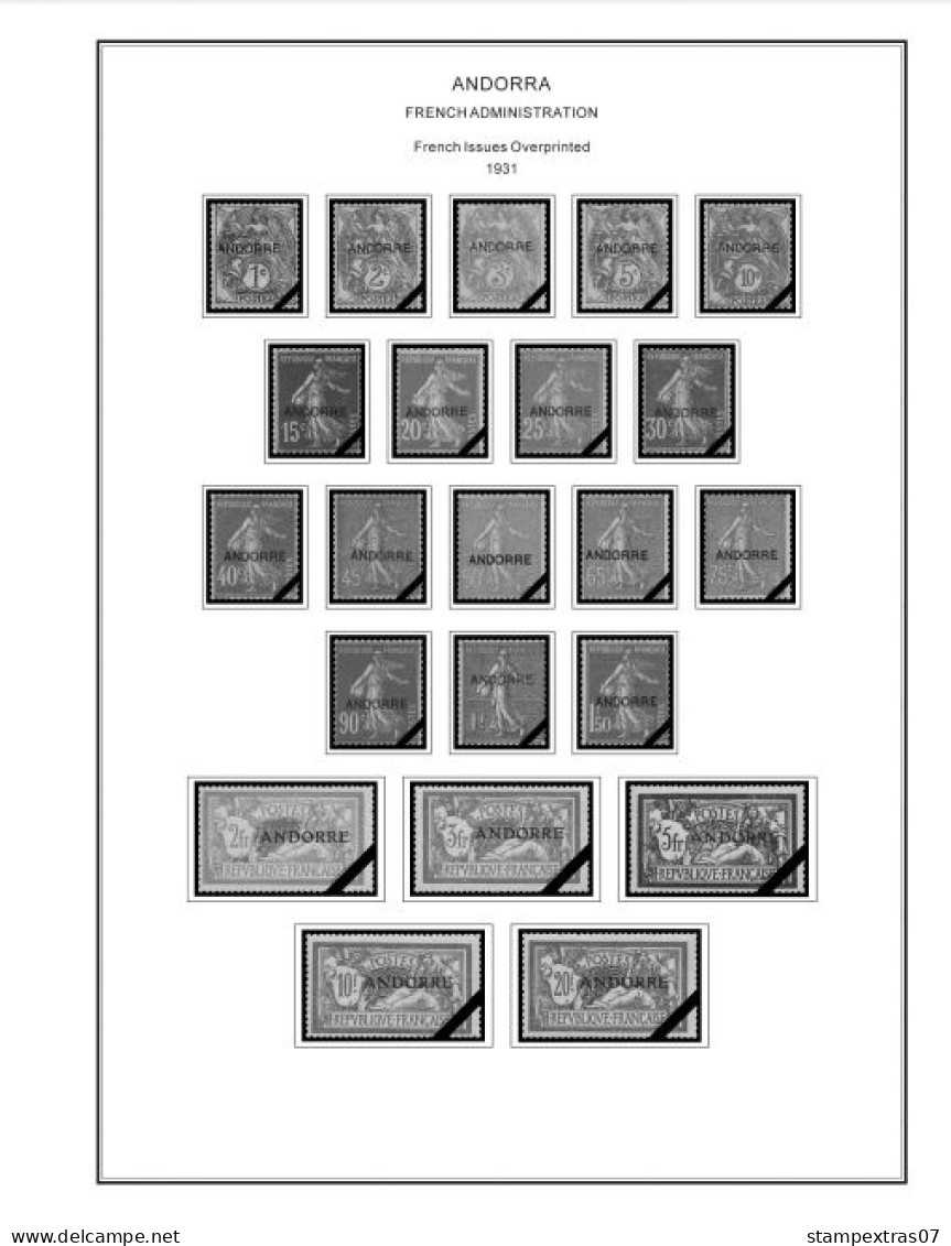 ANDORRA [FR. + SP.] 1875-2020 STAMP ALBUM PAGES (166 B&w Illustrated Pages) - Inglés