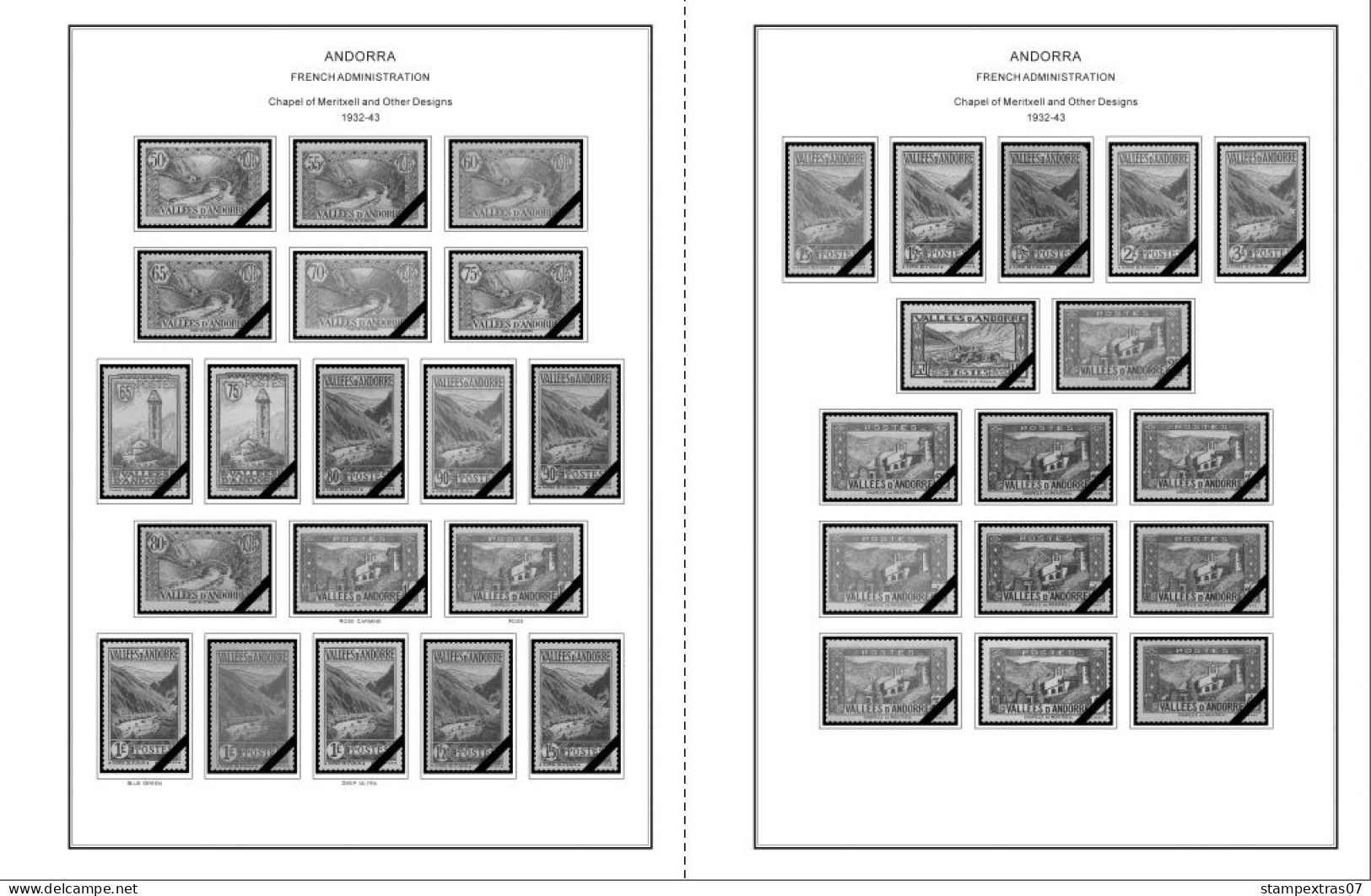 ANDORRA [FR. + SP.] 1875-2020 STAMP ALBUM PAGES (166 B&w Illustrated Pages) - Inglés