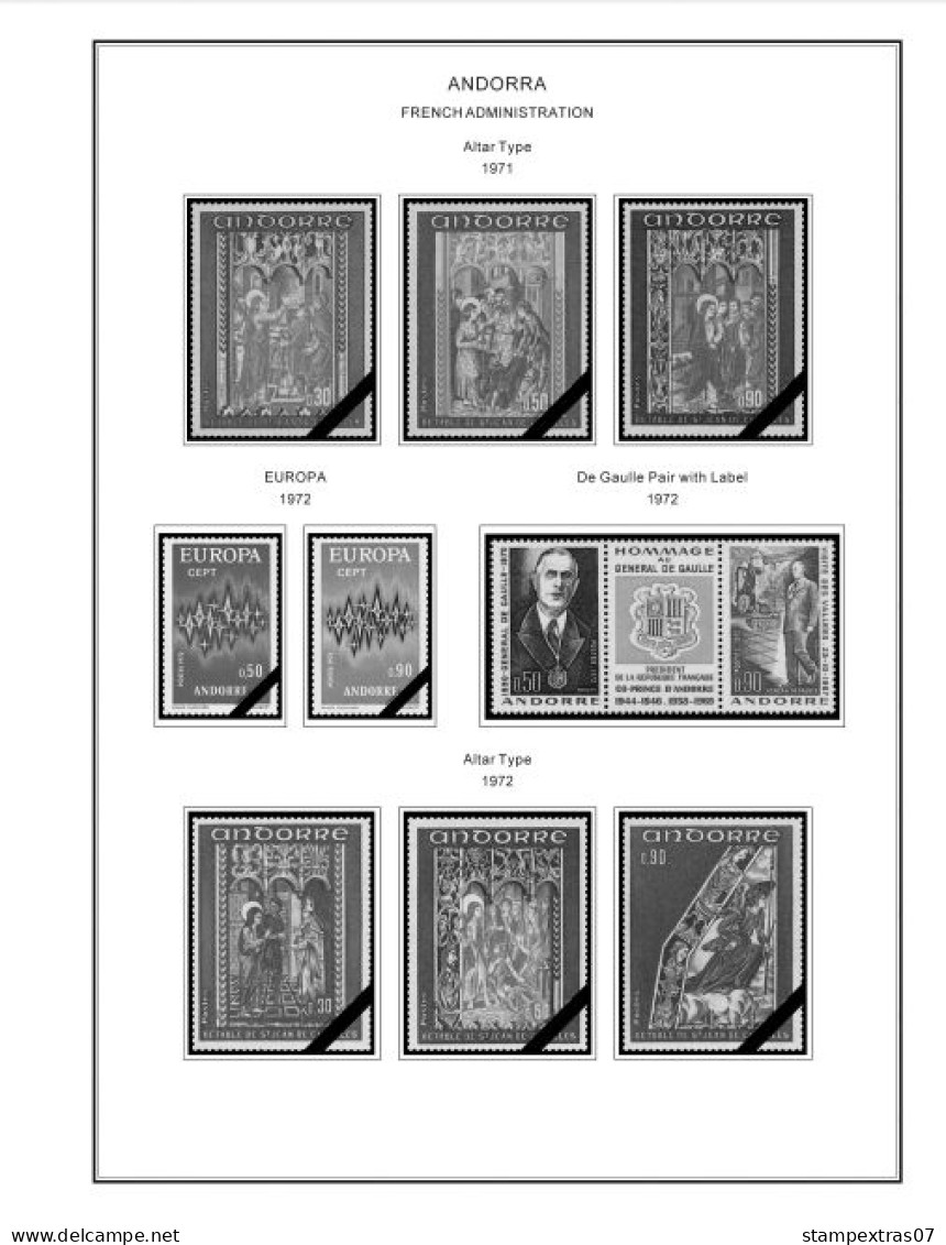 ANDORRA [FR. + SP.] 1875-2020 STAMP ALBUM PAGES (166 b&w illustrated pages)