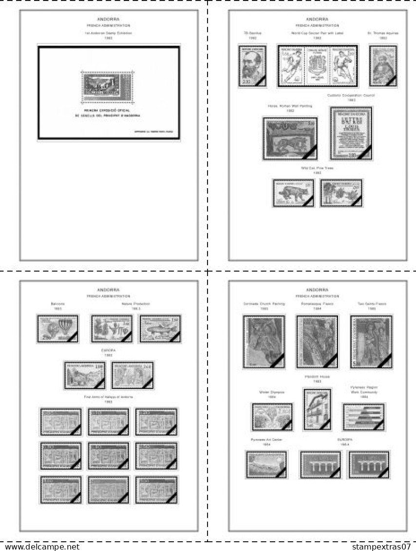 ANDORRA [FR. + SP.] 1875-2020 STAMP ALBUM PAGES (166 b&w illustrated pages)