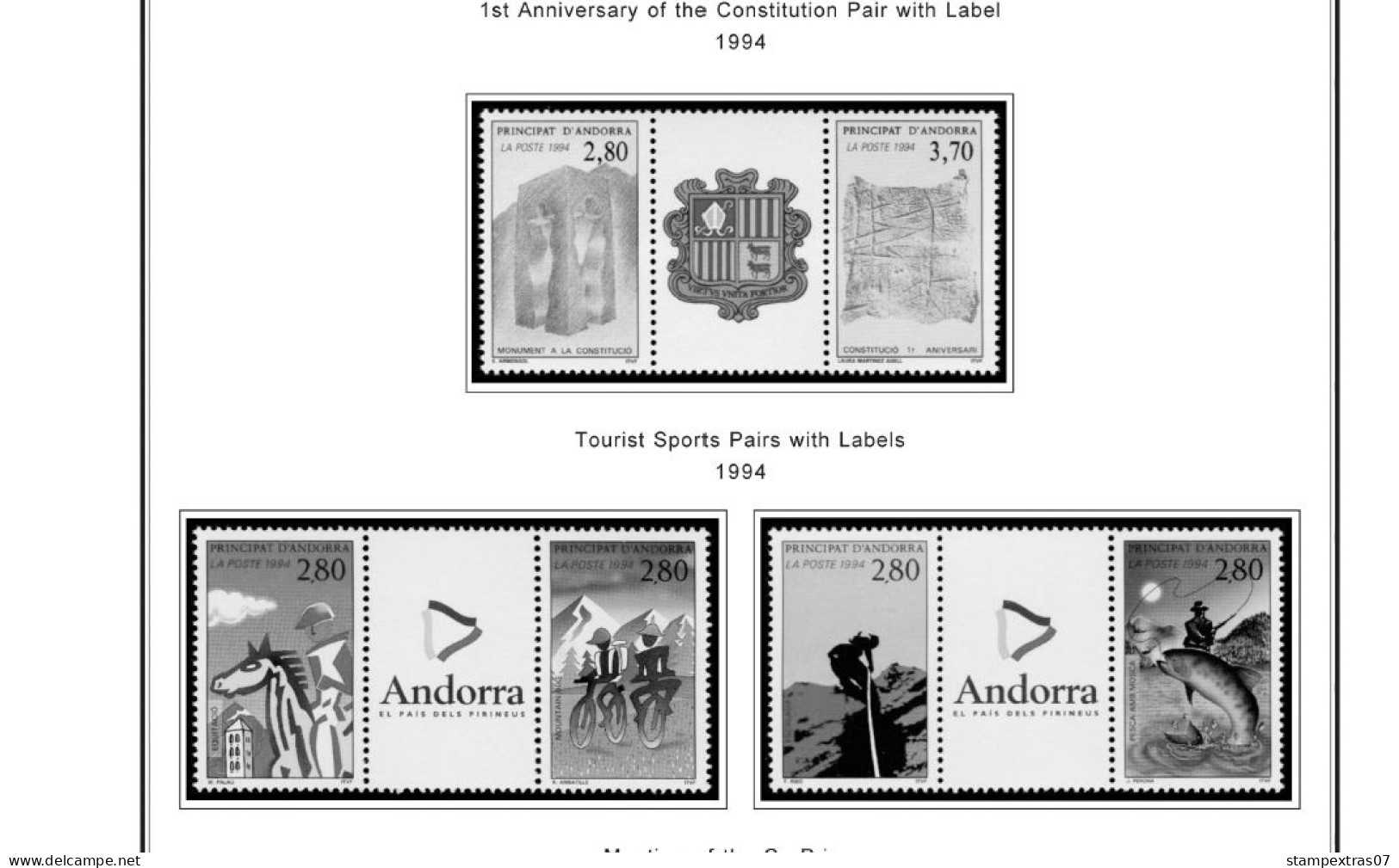 ANDORRA [FR. + SP.] 1875-2020 STAMP ALBUM PAGES (166 b&w illustrated pages)