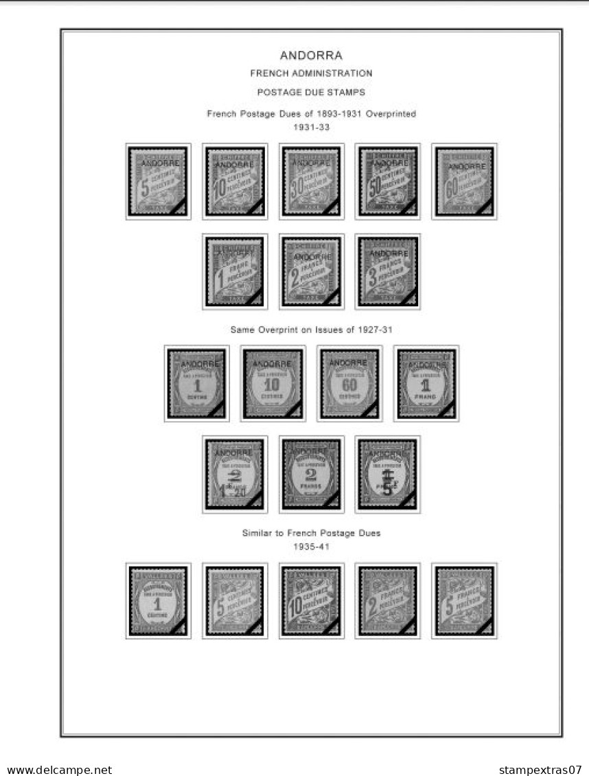 ANDORRA [FR. + SP.] 1875-2020 STAMP ALBUM PAGES (166 b&w illustrated pages)