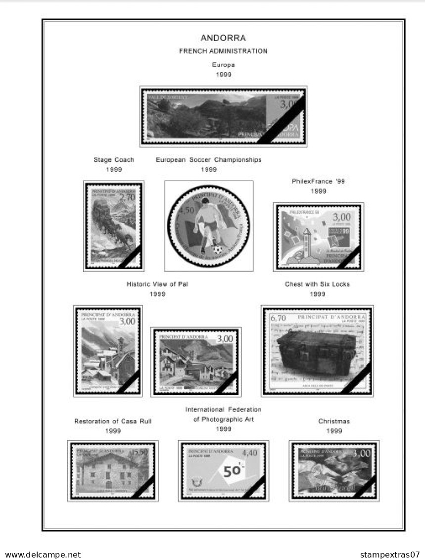 ANDORRA [FR. + SP.] 1875-2020 STAMP ALBUM PAGES (166 b&w illustrated pages)