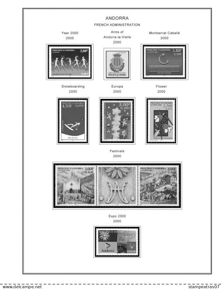 ANDORRA [FR. + SP.] 1875-2020 STAMP ALBUM PAGES (166 b&w illustrated pages)