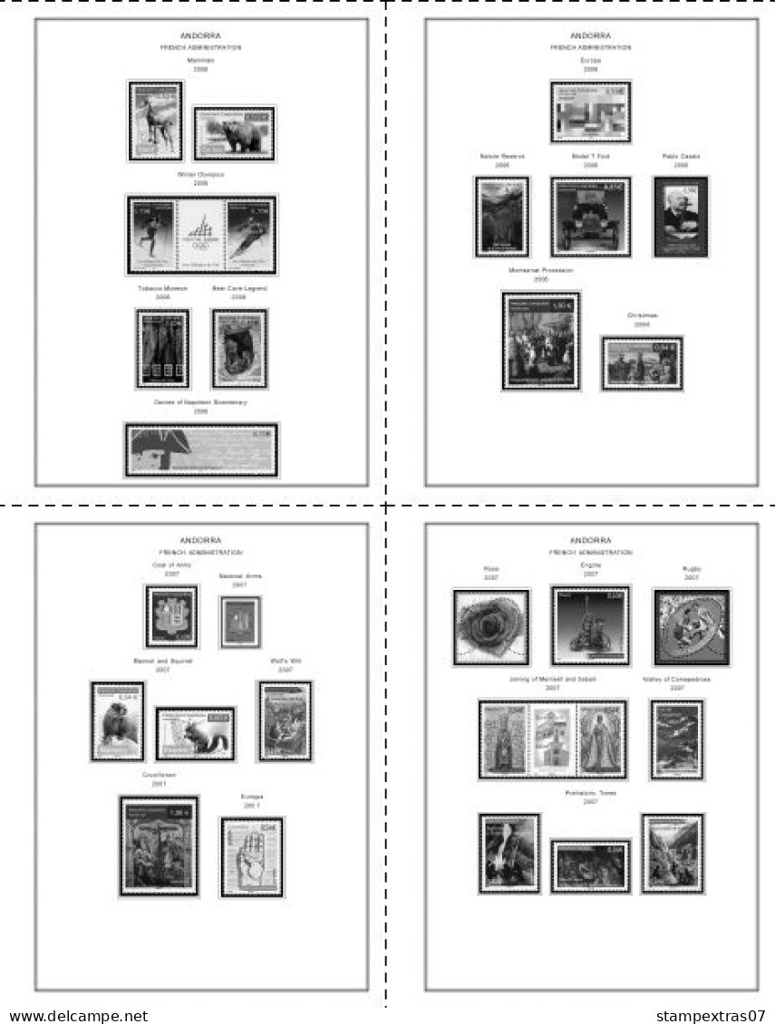 ANDORRA [FR. + SP.] 1875-2020 STAMP ALBUM PAGES (166 b&w illustrated pages)