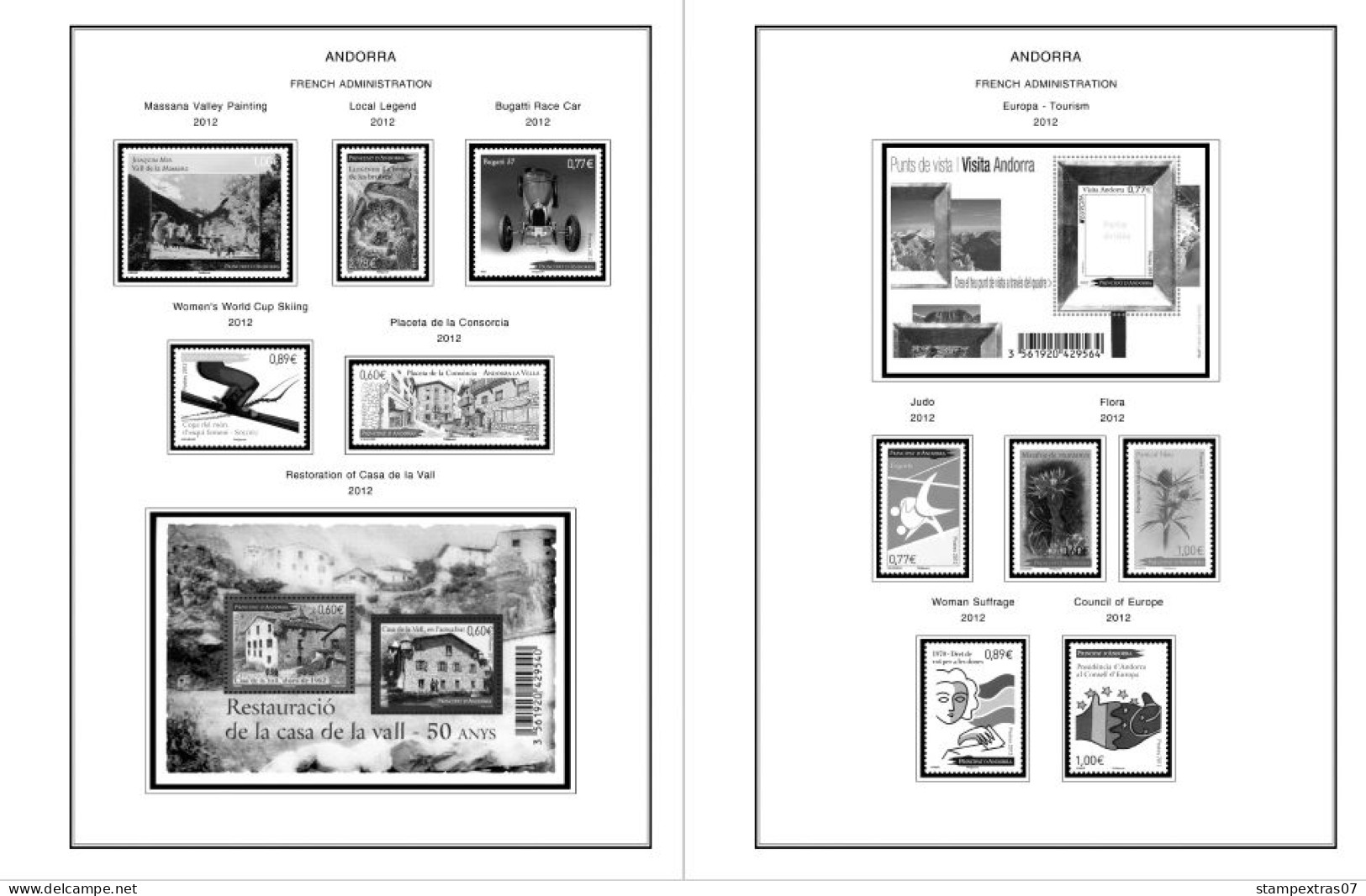 ANDORRA [FR. + SP.] 1875-2020 STAMP ALBUM PAGES (166 b&w illustrated pages)