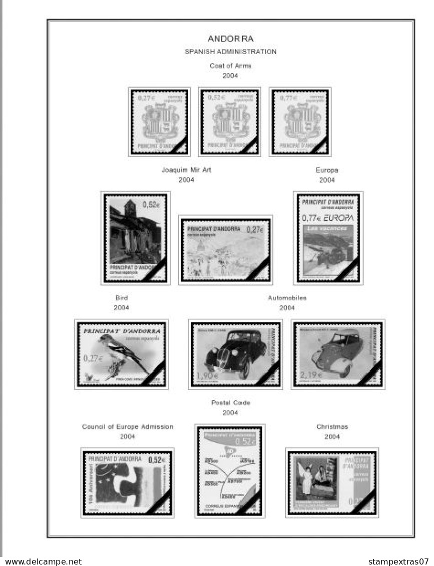 ANDORRA [FR. + SP.] 1875-2020 STAMP ALBUM PAGES (166 b&w illustrated pages)