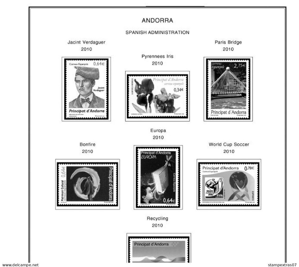 ANDORRA [FR. + SP.] 1875-2020 STAMP ALBUM PAGES (166 b&w illustrated pages)