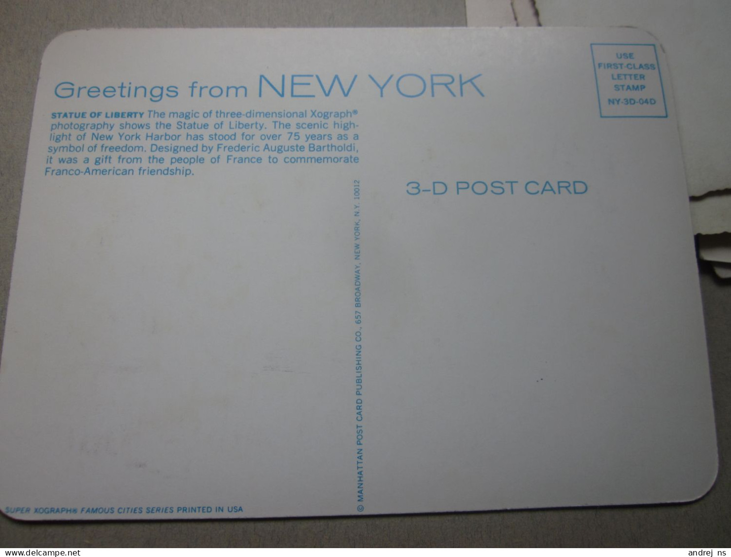 3 D Post Card Greeting From New York Statue Of Liberty - Statue De La Liberté